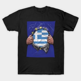 Greece Flag European Union Flag Ripped Open - Gift for Greek From Greece T-Shirt